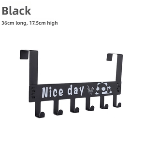 Detail view of black over-door hanger with panda design and 36cm by 17.5cm size markers