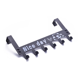 Over-the-door matte black metal 5-hook rack with cute panda design and Nice Day text