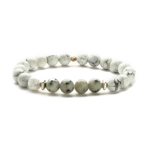 Natural white turquoise and green flash stone beaded bracelet with metal spacers