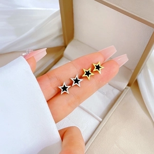 Star Shaped Stud Earrings Titanium Steel Minimalist Geometric Black Enamel Chic Jewelry For Women Men