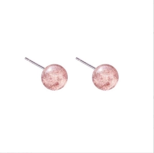 Minimalist S999 sterling silver stud earrings with natural pink strawberry quartz crystals