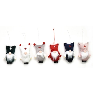 Set of six colorful Christmas faceless gnome plush ornaments with hanging strings