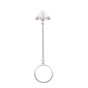 Detailed silver metal cigarette holder ring featuring a decorative bee design on top