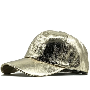 Shiny metallic gold PU leather baseball cap with a textured 6-panel design for unisex style