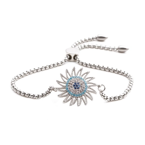 Adjustable Stainless Steel Bracelet With Sunflower Apple Pineapple Pendant Zirconia Inlaid Fashion Jewelry For Women