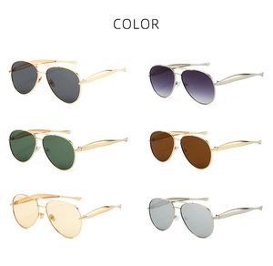 Macro display of aviator sunglasses in six assorted lens colors with thin metal frames