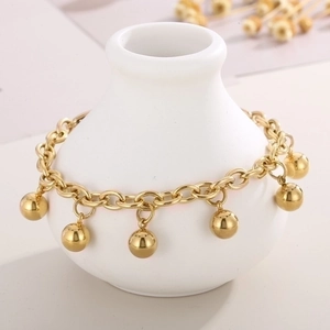 Minimalist gold titanium steel chain bracelet with solid ball charms for women
