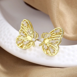 Butterfly Stud Earrings Copper Hollow Cubic Zirconia Dainty Elegant Sparkly Jewelry Gift For Women