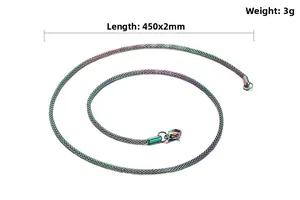 Detailed macro view of 450mm rainbow stainless steel twisted chain necklace with clasp