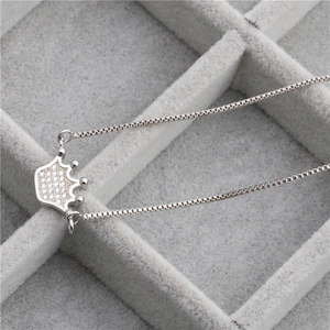 Crown Pendant Necklace With Micro Pave Zircon Rhinestone Copper Box Chain Trendy Elegant Jewelry Gift Accessories For Women