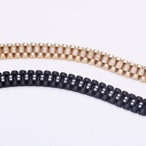 Men's stainless steel bracelet with zircon inlay in rose gold and black finishes
