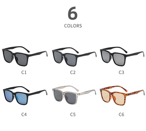 Detailed grid showing 6 stylish colors of square frame sunglasses for men and women