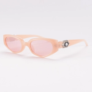 Pink cat-eye sunglasses for women with hexagonal metal trim and rhinestone embellishment