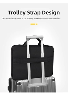 Business laptop bag with back strap for suitcase handle secure attachment detail