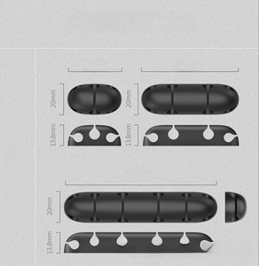 Detail view of 2, 3, and 5-hole black silicone cable organizers in various sizes