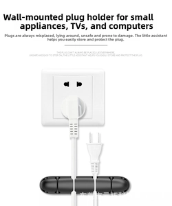 Macro detail of a black silicone cable organizer for managing multiple power plugs easily