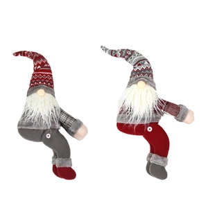 Pair of Christmas Gnome Rudolf curtain buckles with red and grey knitted snowflake hats