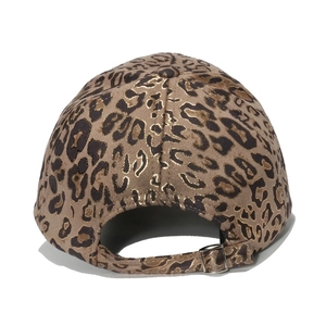 Adjustable leopard print baseball cap with metallic accents and silver back buckle