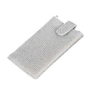 Sparkling silver rhinestone crossbody phone bag with chain strap and vertical evening clutch