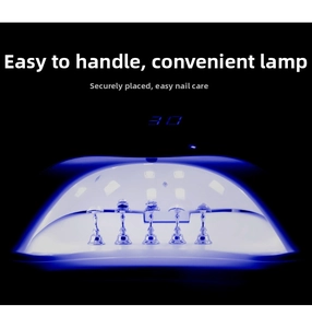 UV LED nail lamp with digital timer display and multiple metal nail tip display stands