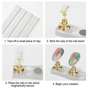 Checkerboard acrylic nail display stand with magnetic gold tips and adhesive putty set
