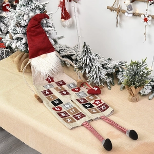 Nordic Gnome Christmas advent calendar with 24 numbered fabric pockets and long striped legs