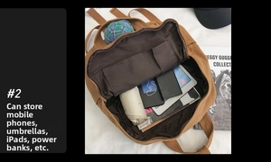 Detail view of the brown canvas backpack spacious interior with organized compartments