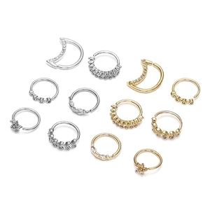Star and moon zircon nose ring set in gold and silver plating with 20G diameter