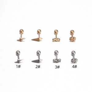 Polished stainless steel stud earrings in lightning, triangle, infinity, and clover shapes
