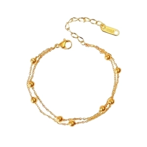 Retro double-layered golden anklet with 18KGP engraving on a clean white background