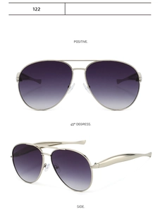 Three perspectives of aviator sunglasses with gold metal frames and purple gradient lenses