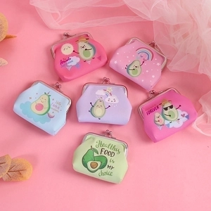 Cartoon Avocado Coin Purse PU Leather Mini Wallet Kiss-lock Metal Clasp Portable Fruit Print Pouch For Women Girls