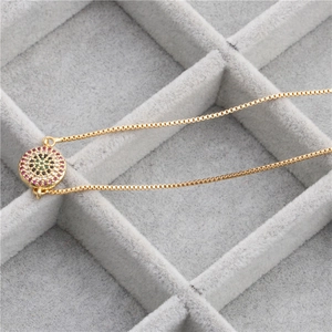 Copper Necklace With Colorful Zircon Micro Pave Bar Curve Round Pendant Elegant Box Chain For Women Jewelry