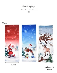 Size display of Christmas wine bottle covers showing 32cm height and 13cm width details
