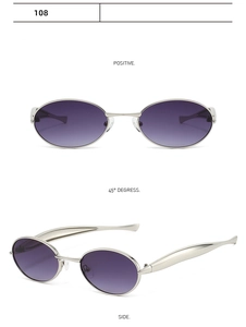 Détails de lunettes de soleil ovales en métal avec verres dégradés violets et monture argent