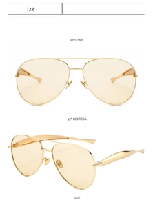 Three-angle view of vintage gold metal aviator sunglasses with yellow lenses