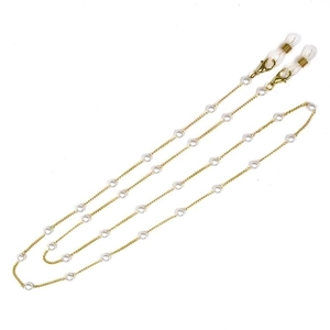 Elegant gold pearl glasses chain with silicone loops and lobster clasps for eyewear