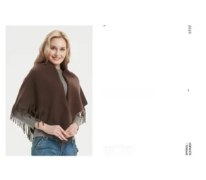 Close-up of deep brown solid tassel scarf with soft knitted texture for men and women