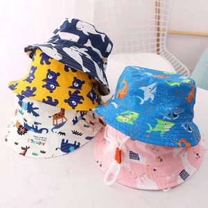 Kids digital print bucket hats with animal patterns and adjustable windproof straps