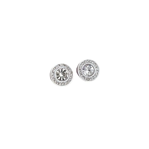 Minimalist silver titanium steel stud earrings with large round zircon center and halo