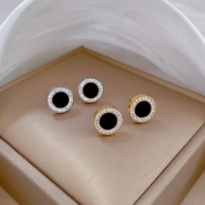 Minimalist titanium steel stud earrings with shell zircon in gold and silver set