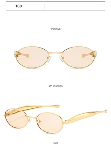 Vue détaillée de lunettes de soleil ovales en métal doré avec verres teintés