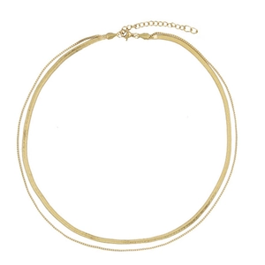Minimalist double-layered stainless steel necklace in gold with lobster clasp and chain extension