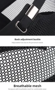 Detailed macro view of breathable hexagonal mesh fabric and adjustable metal buckle on cap