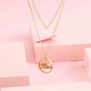 Layered Necklace Titanium Steel Gold Plated Hollow Round Mum Letter Pendant Mother Day Gift Simple Chic Jewelry For Women