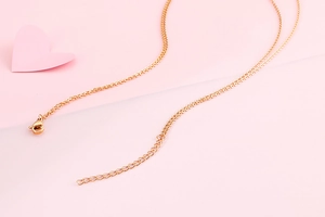 Detail of gold double-layer necklace with lobster clasp and adjustable extension chain