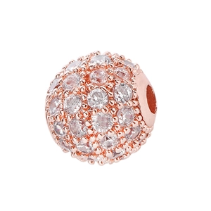 Sparkling 8mm rose gold copper ball bead with micro-pave cubic zirconia for DIY jewelry