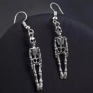 Gothic Retro Skull Skeleton Pendant Earrings Vintage Silver Color Zinc Alloy For Halloween Punk Party Accessory