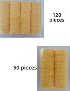 Bulk yellow compressed cellulose facial sponges in 50 and 120 count value packs