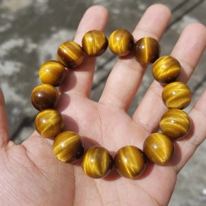 Natural Tiger Eye Stone Beaded Bracelet Polished Round Chatoyancy Gemstone Jewelry For Women And Men